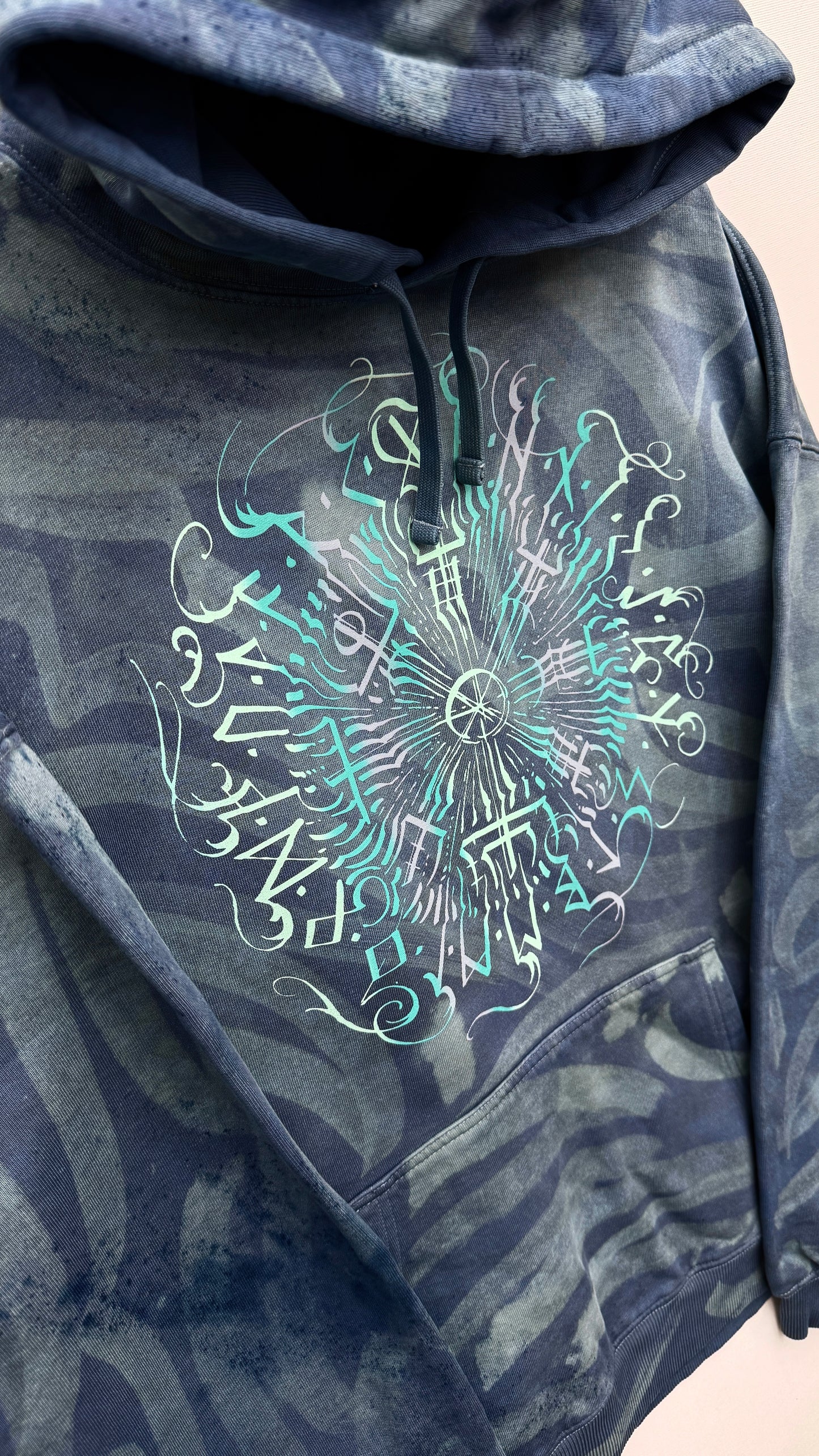Hand-painted Viking Vegvisir hoodie, handmade streetwear from Finland