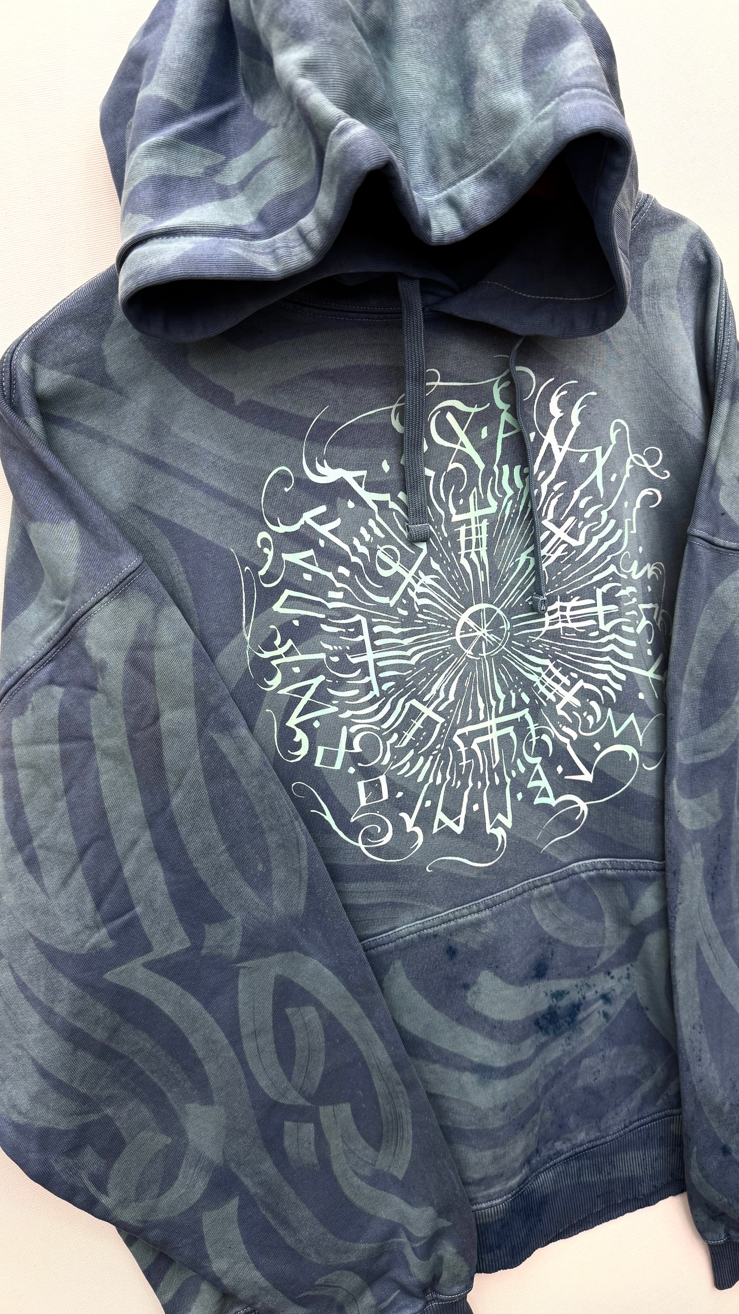 Hand-painted Viking Vegvisir hoodie, handmade streetwear from Finland | Helsinki