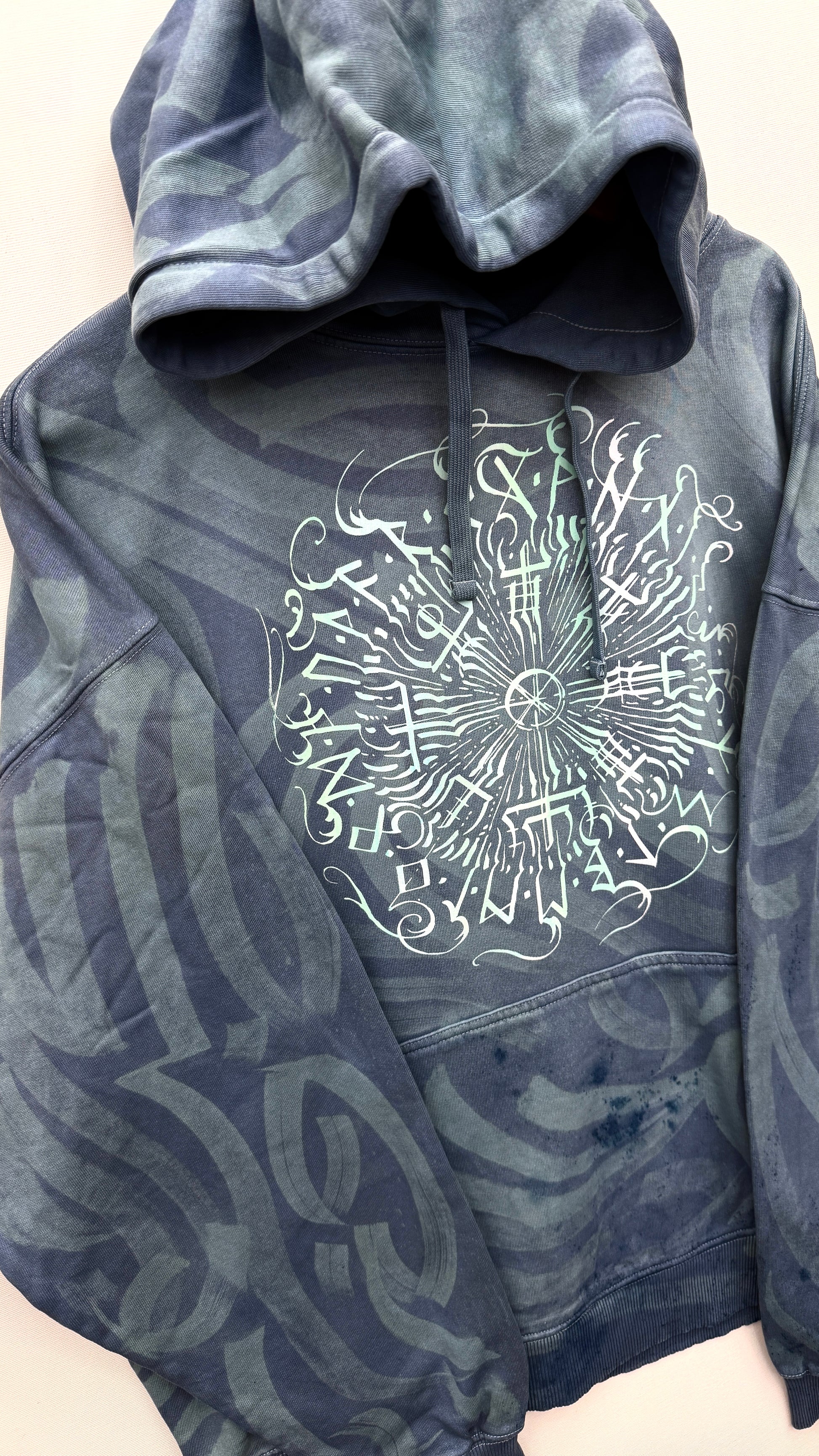 Hand-painted Viking Vegvisir hoodie, handmade streetwear from Finland | Helsinki