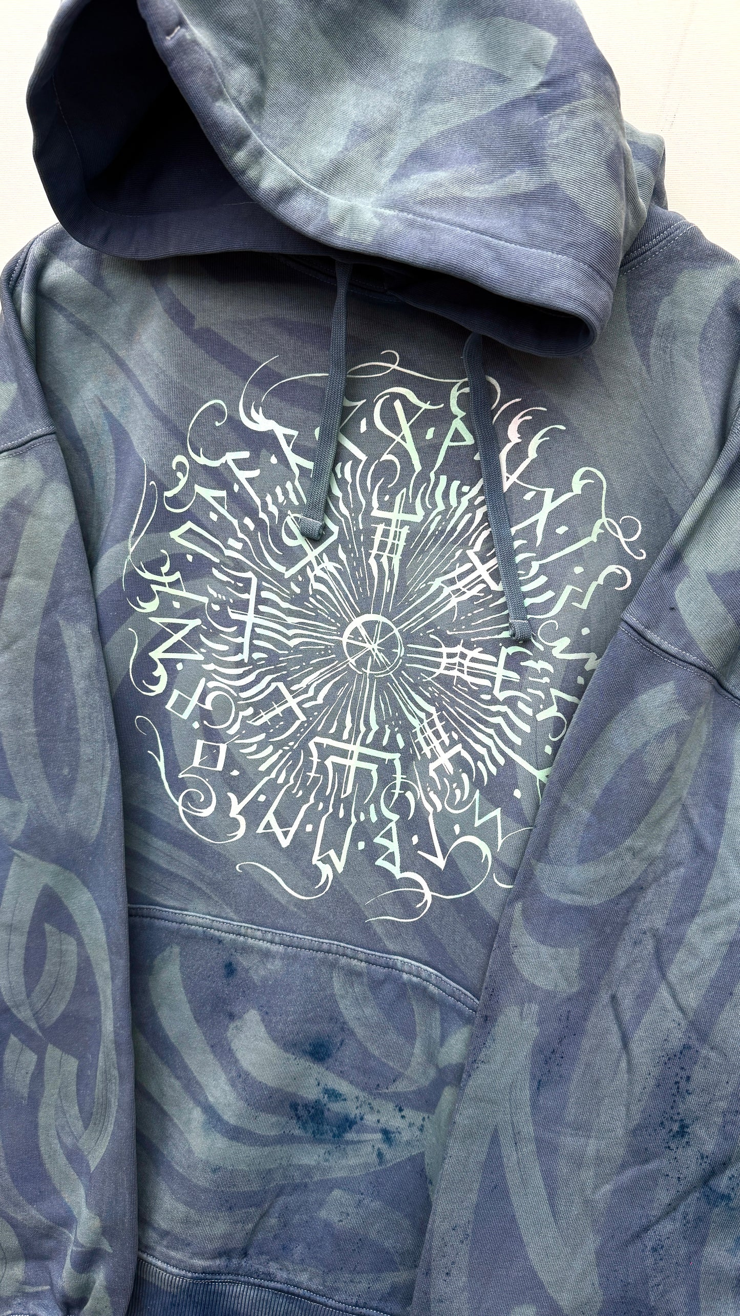 Hand-painted Viking Vegvisir hoodie, handmade streetwear from Finland | Helsinki