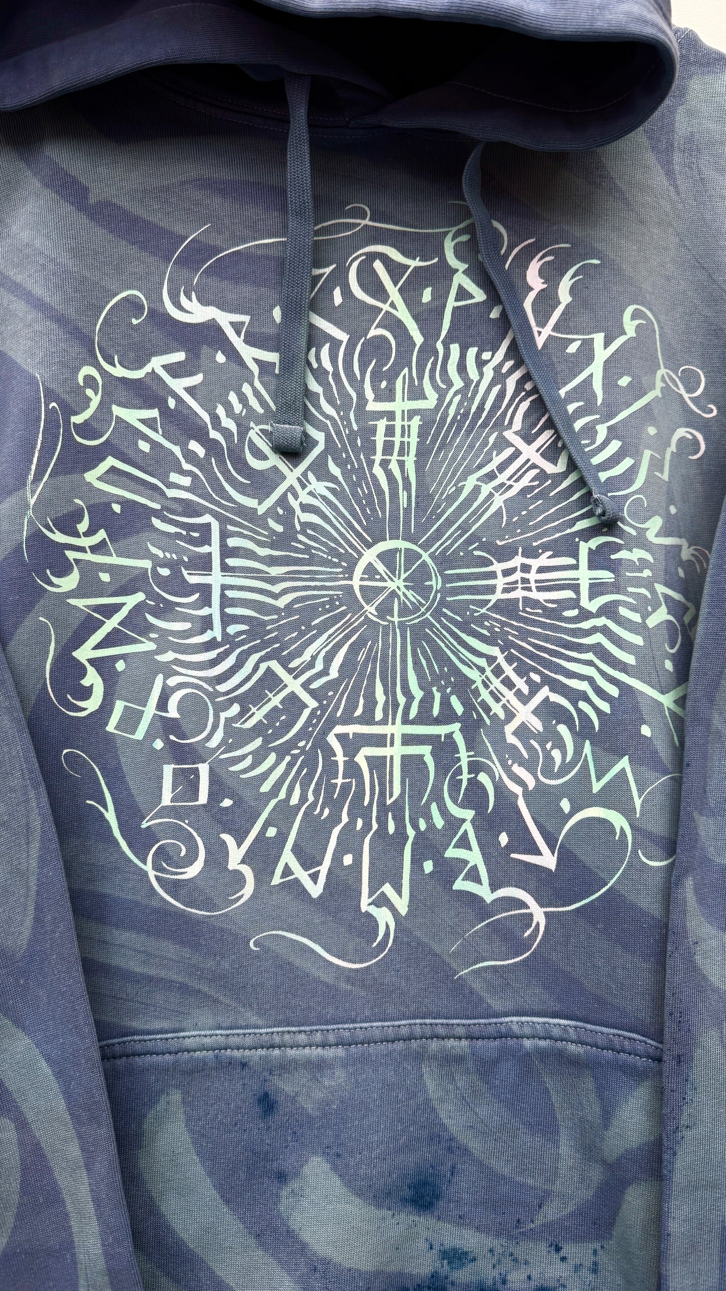 Hand-painted Viking Vegvisir hoodie, handmade streetwear from Finland | Helsinki