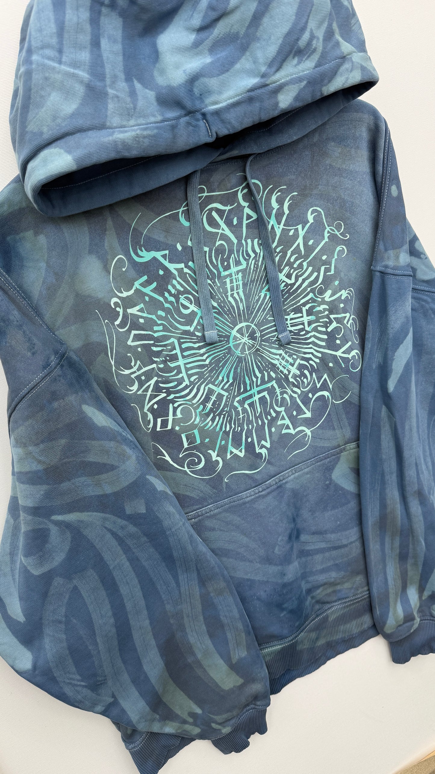 Hand-painted Viking Vegvisir hoodie, handmade streetwear from Finland | Helsinki